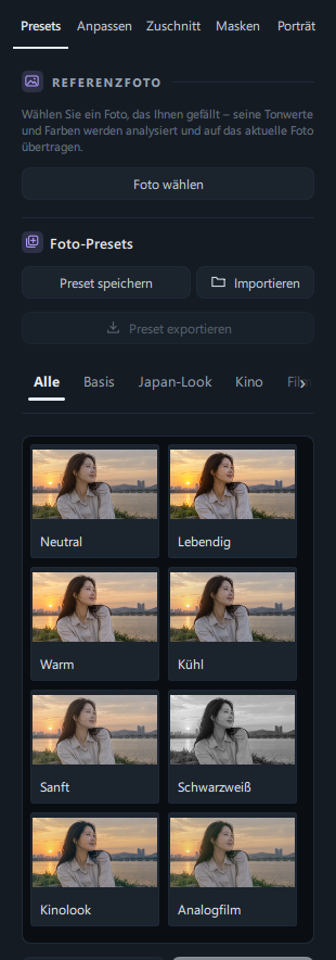 Preset-Miniaturen im Tab Alle